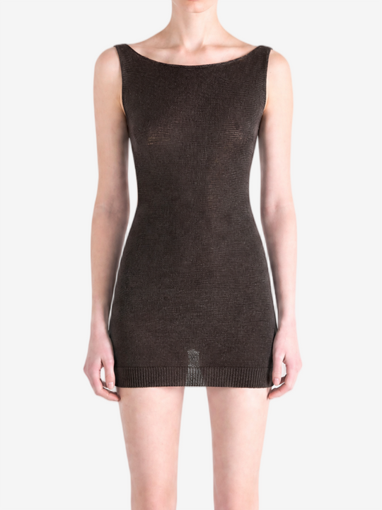 Brown dress, full body view