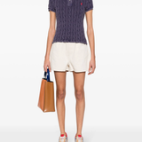 blue shirt, full body view
