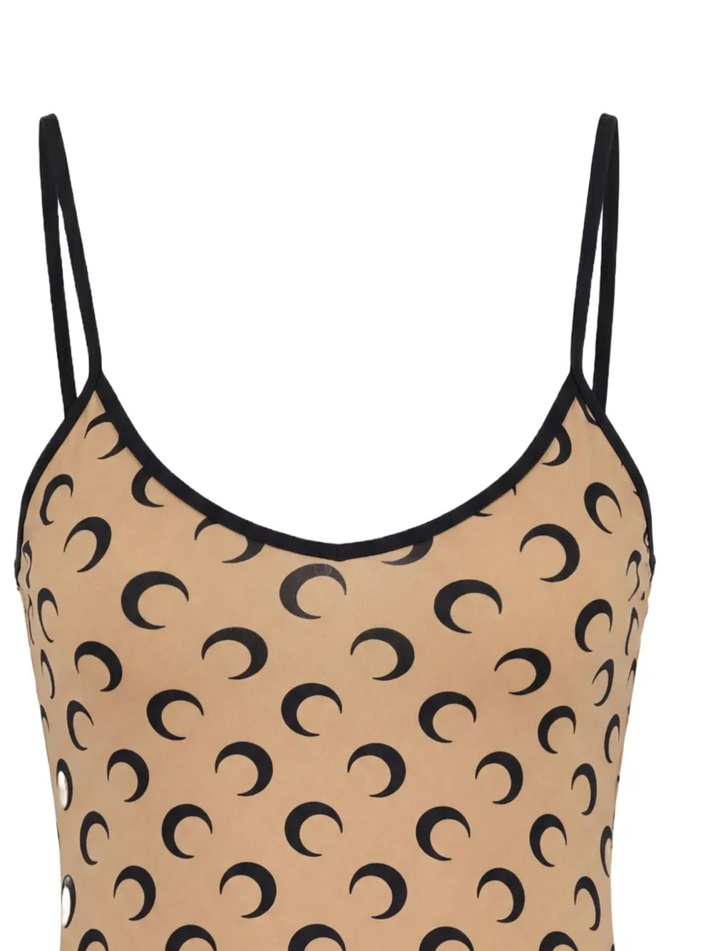 Close up of the tan top, showing texture of the polyamide fabric