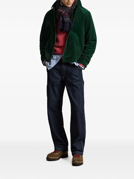 Green windbreaker, full body view