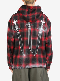THUG CLUB Men Arab Sword Flannel Zip-up Jacket