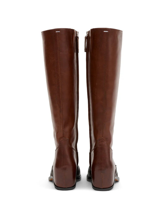 Brown boots, back view