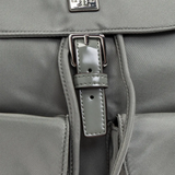 Close up of grey backpack, showing texture of the Polyamide fabric