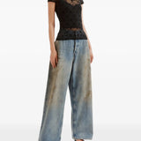 MARINE SERRE - Women Moonogram Mesh Flock Roundneck Top