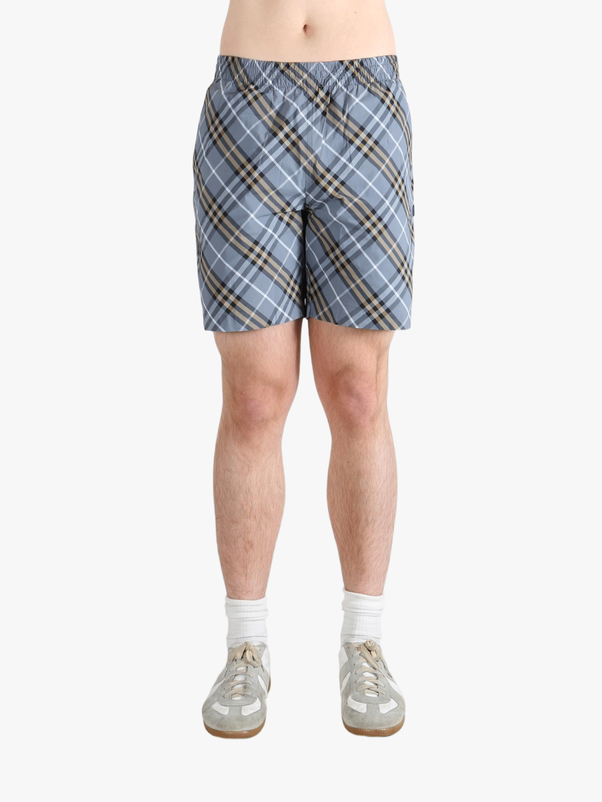 Blue shorts worn by a person, showing the shorts fit