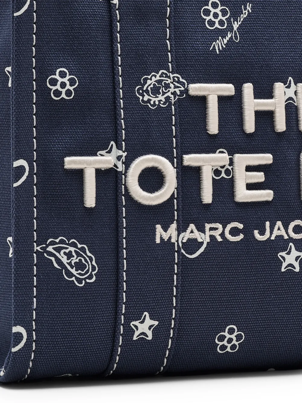 Close up of navy bag,showing texture of the cotton fabric