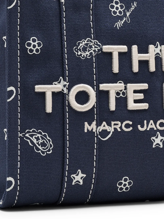 Close up of navy bag,showing texture of the cotton fabric