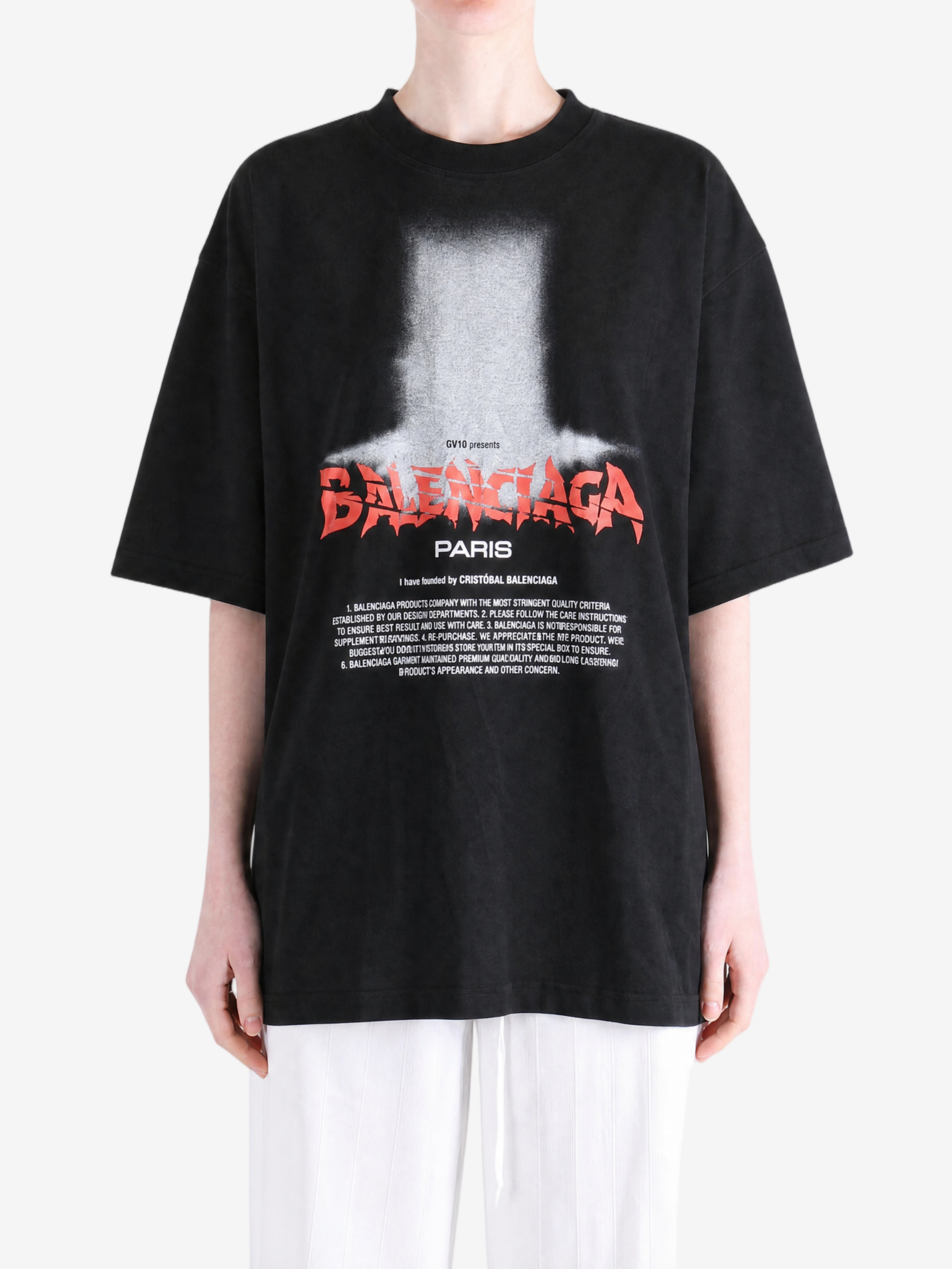 Black t-shirt, full body view