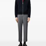 Navy jacket, full body view