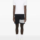 Navy shorts, full body view