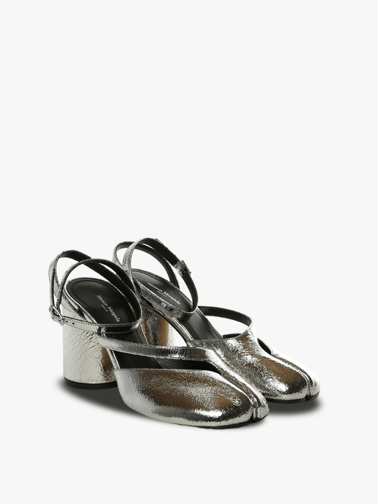 Silver sandals, side view