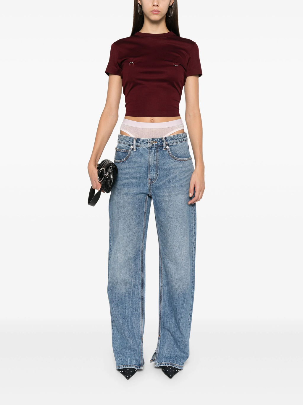 ALEXANDER WANG - Women Slit Hem Jean Prestyle Hotfix Mesh Undie