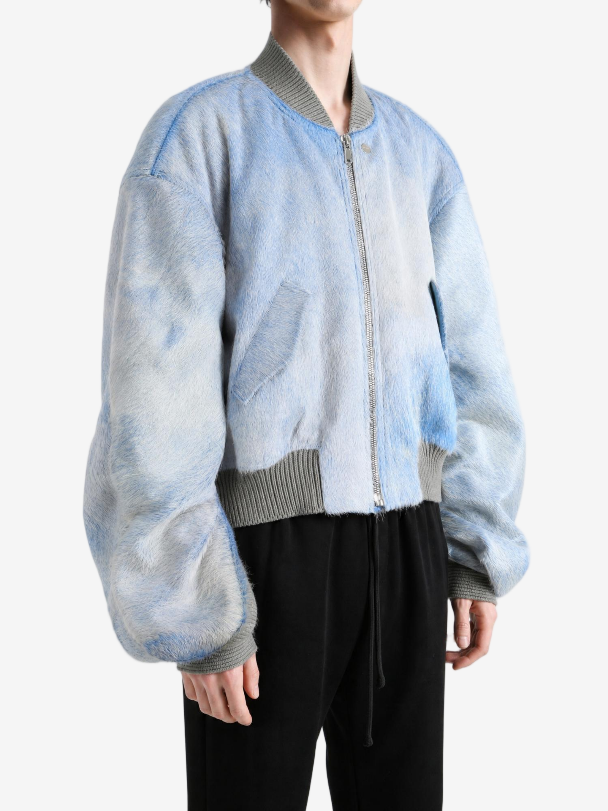Blue jacket, full body view