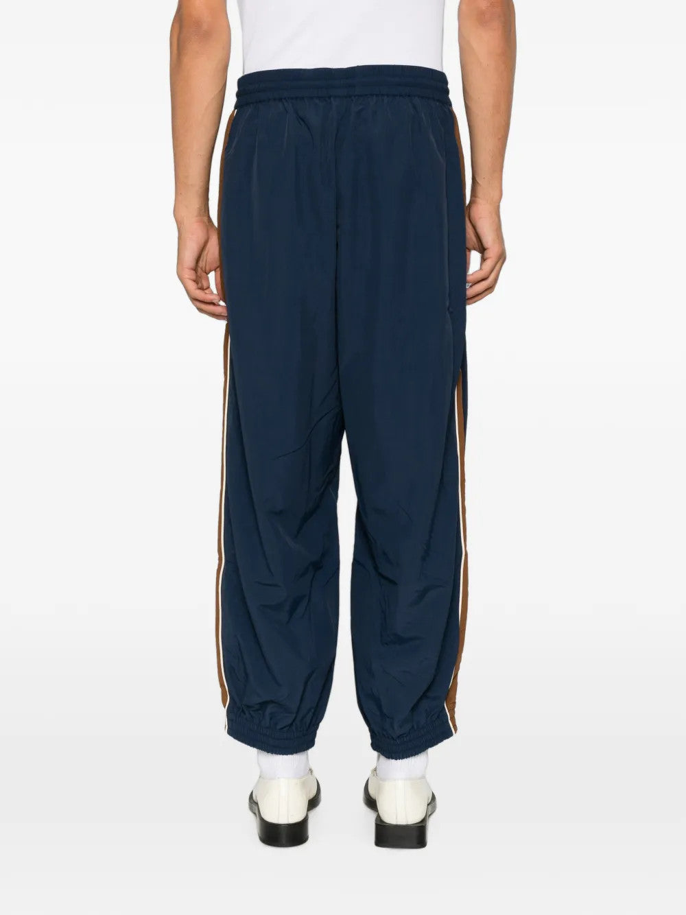 Navy pants, full body view