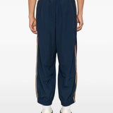 Navy pants, full body view