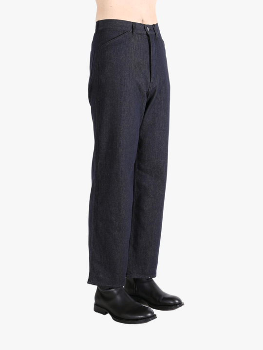 Blue pants worn by a person, showing the pants fit
