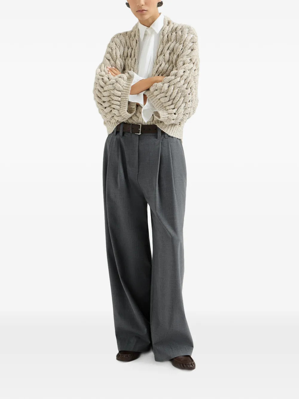 Grey pants, full body view