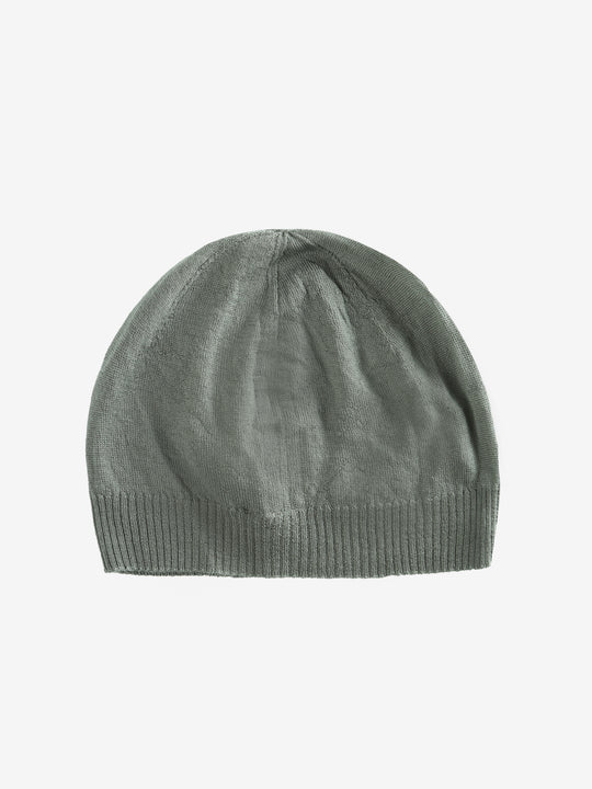 Tan knit beanie,back view