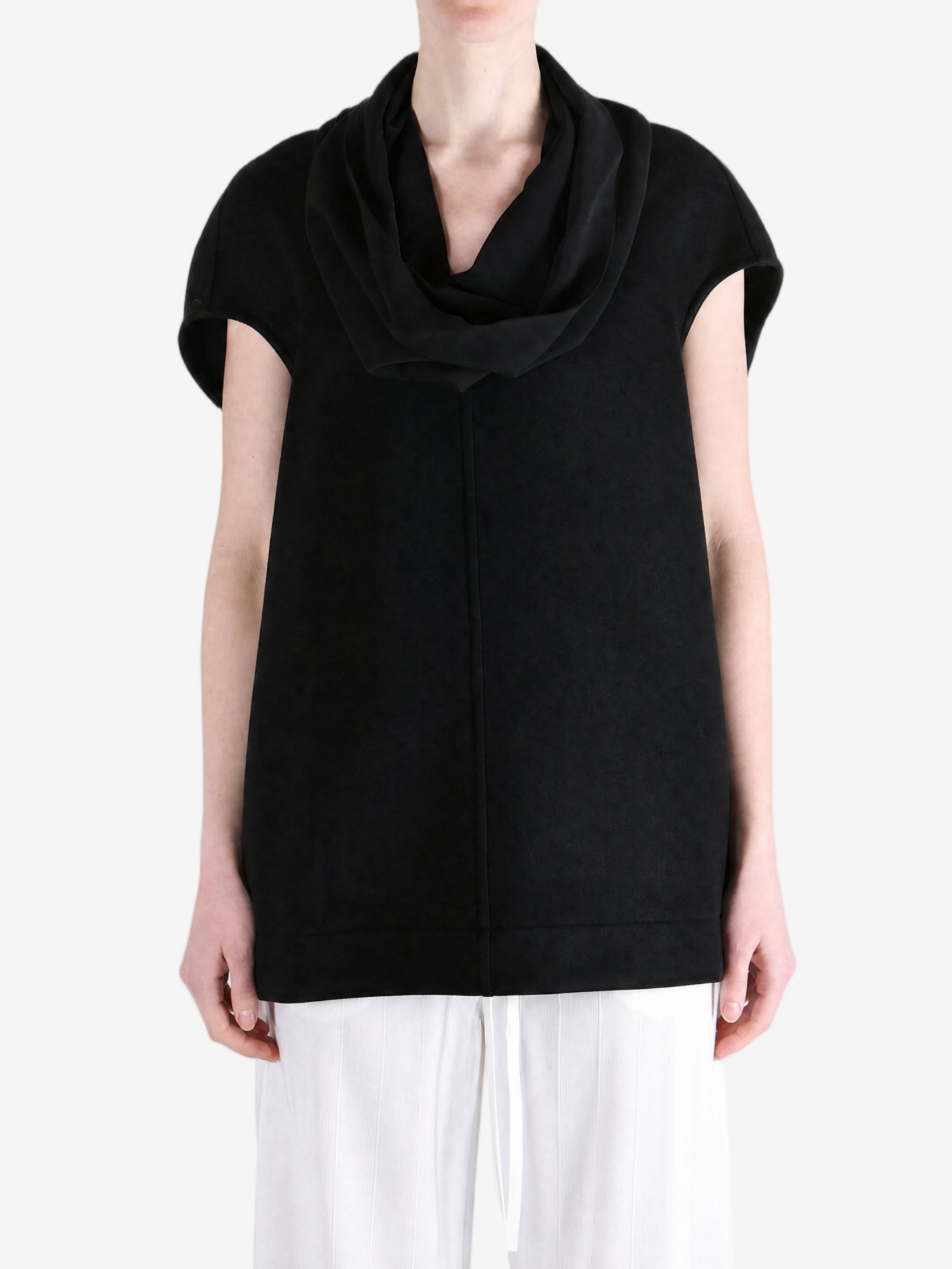 Black t-shirt worn by a person, showing the t-shirt fit