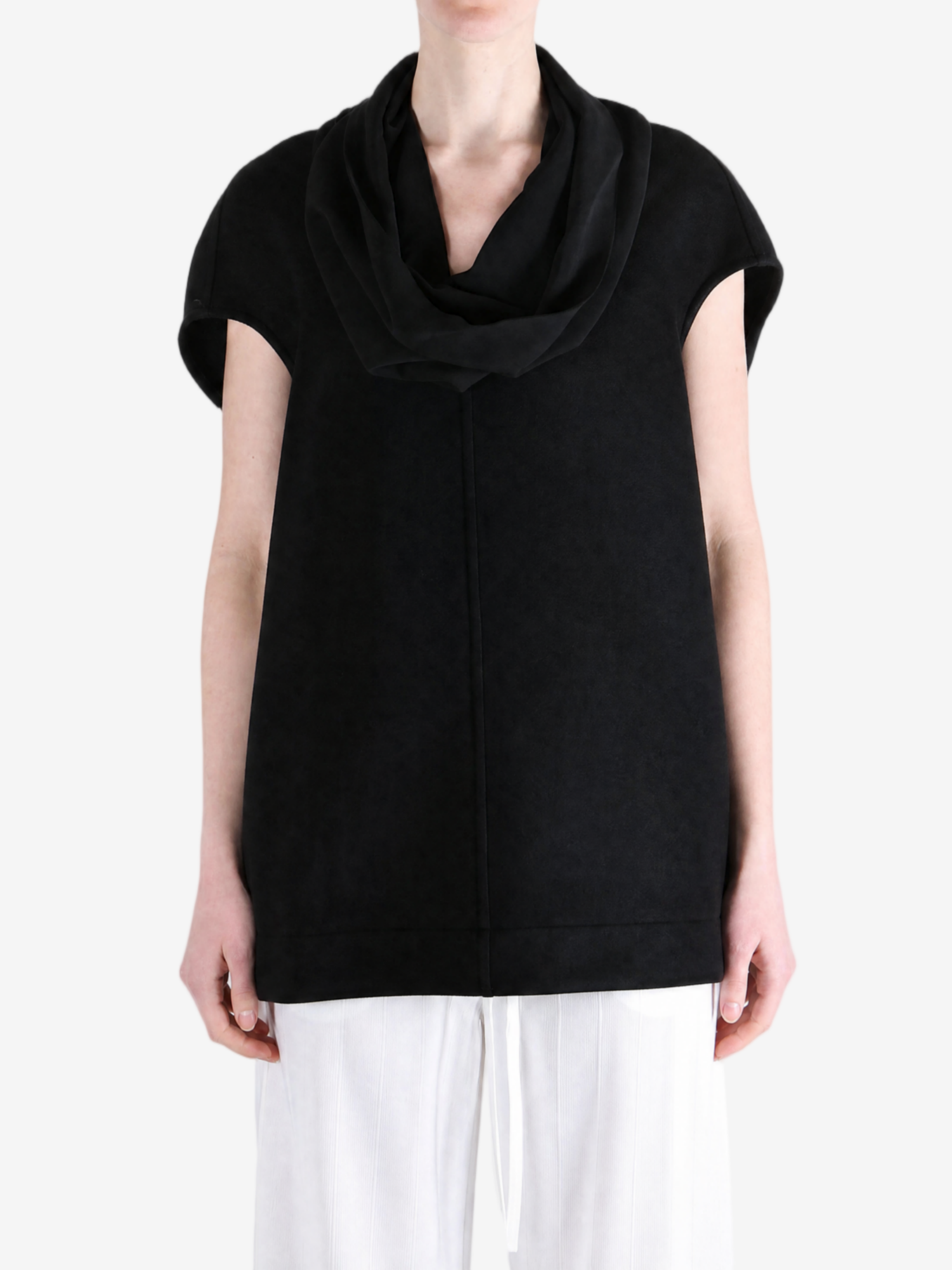 Black t-shirt worn by a person, showing the t-shirt fit