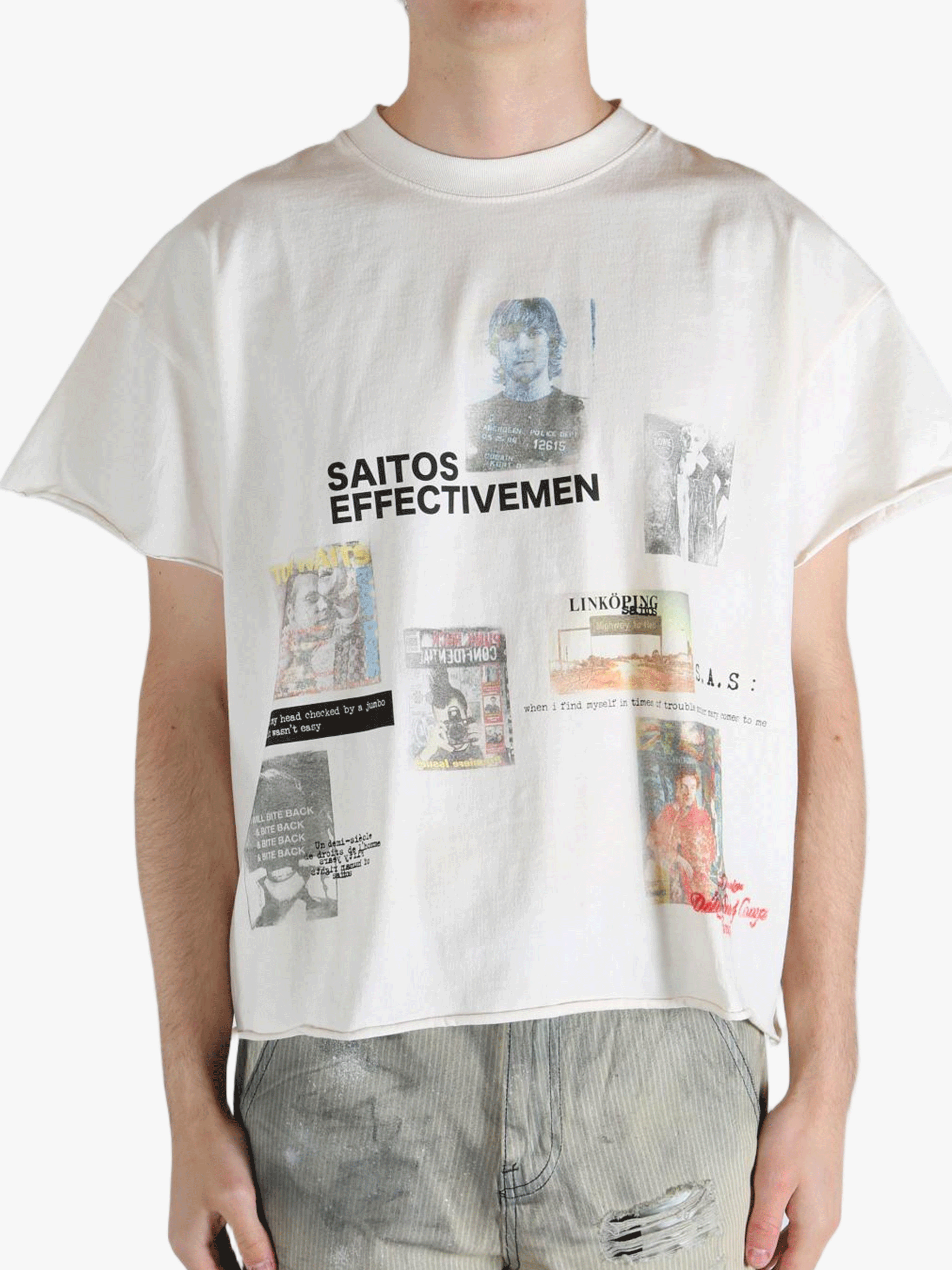 White t-shirt worn by a person, showing the shirt's fit