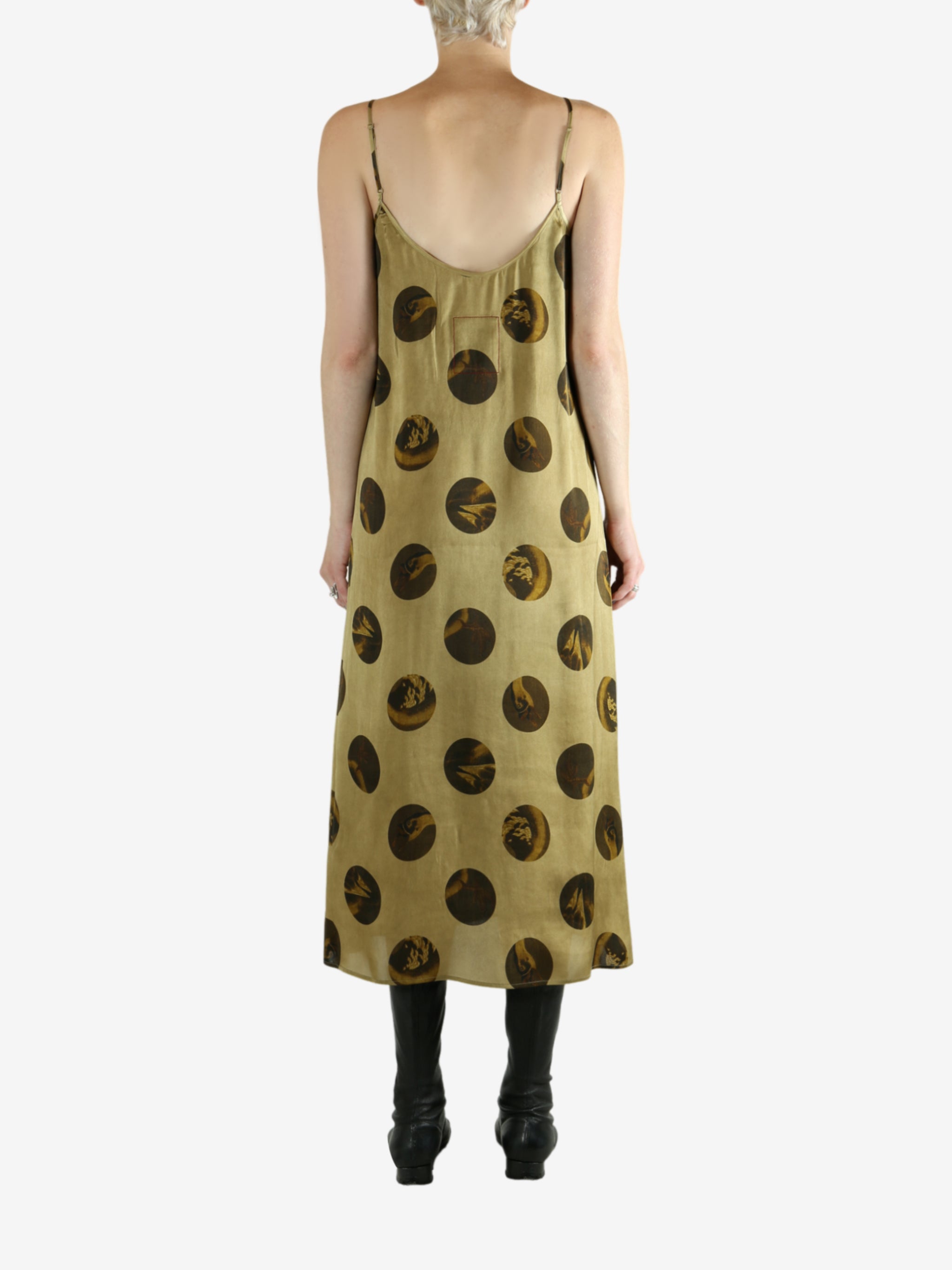 Tan dress, full body view