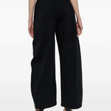 Black pants worn by a person, showing the pants' fit