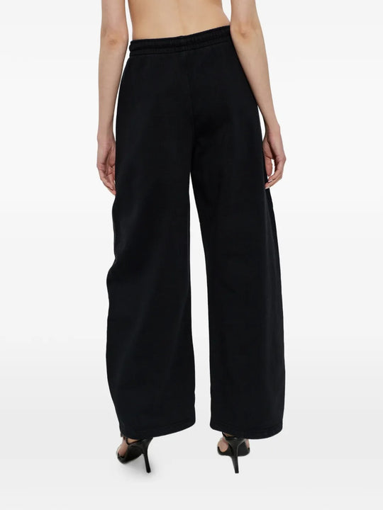 Black pants worn by a person, showing the pants' fit