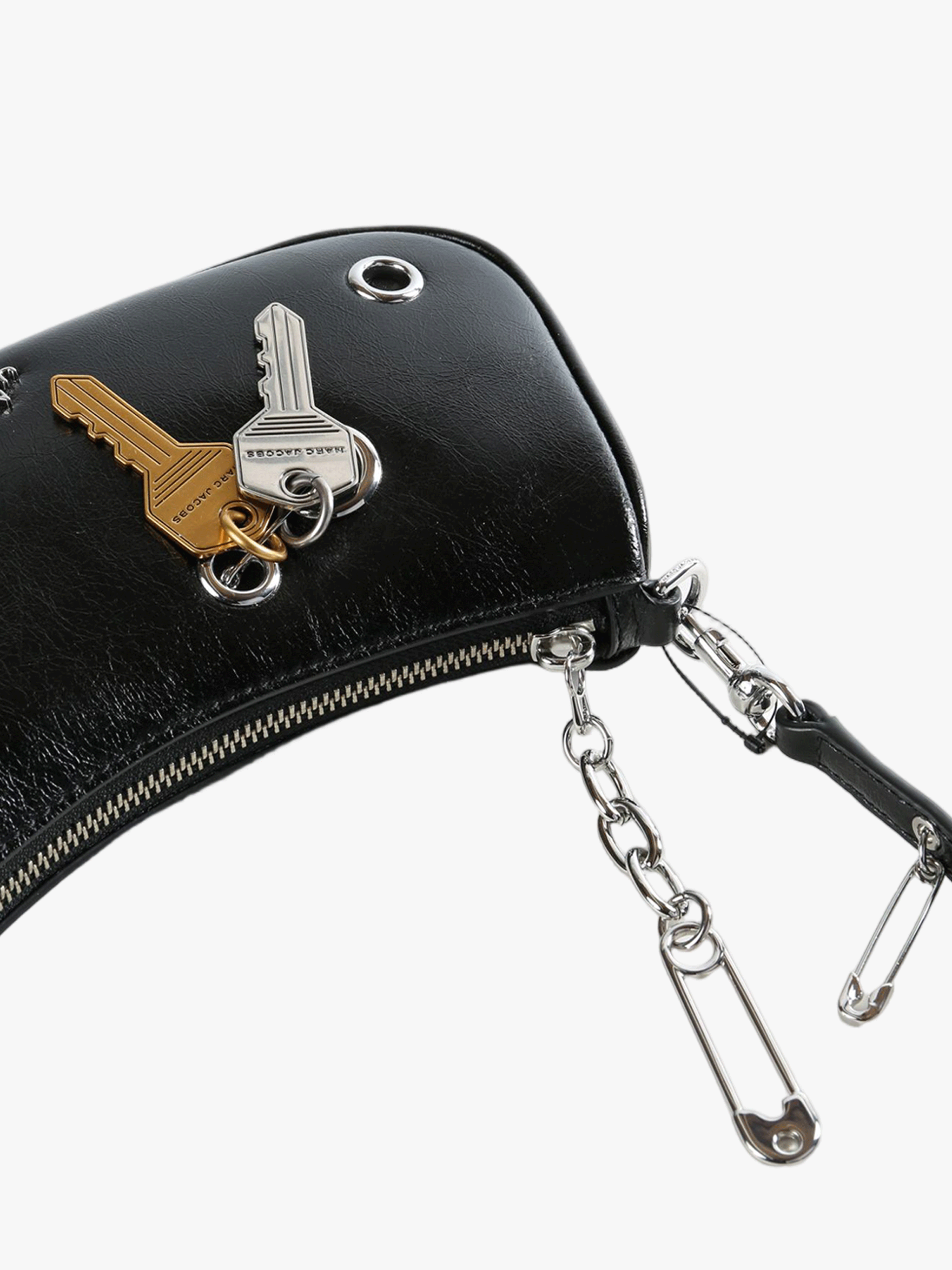 Close up of Black bag, showing texture of the leather fabric