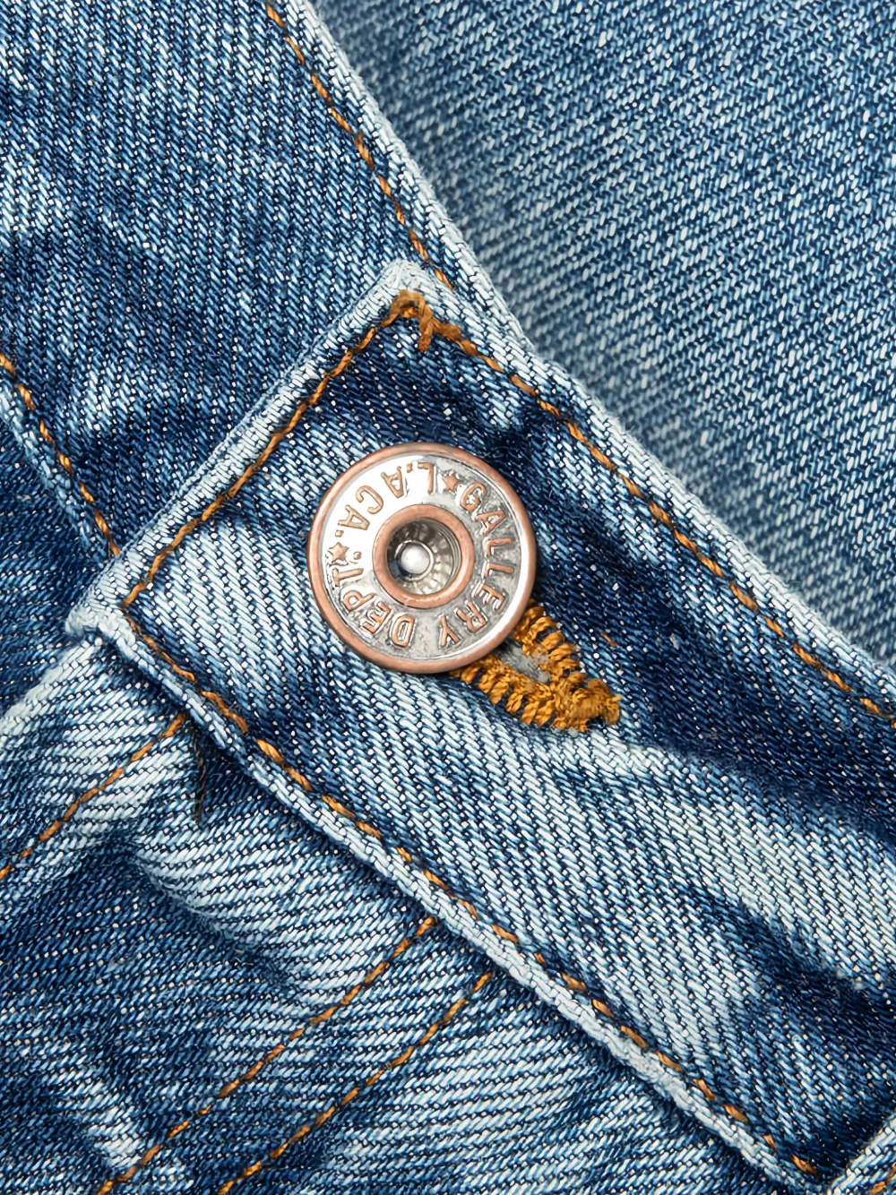Close up of blue jeans, showing texture of the cotton fabric