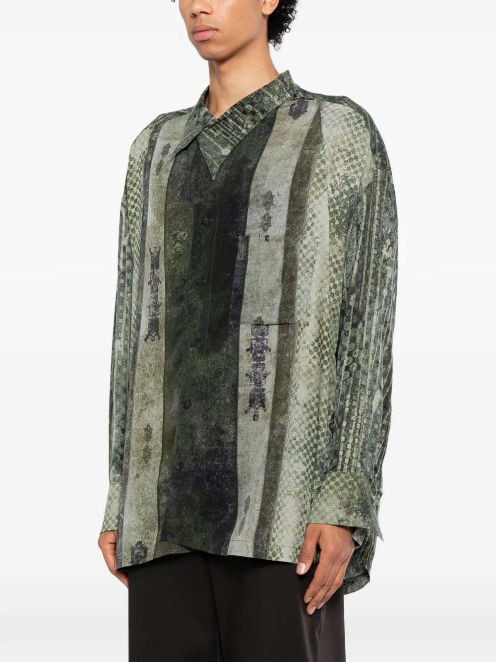 Green shirt worn by a person, showing the shirt fit