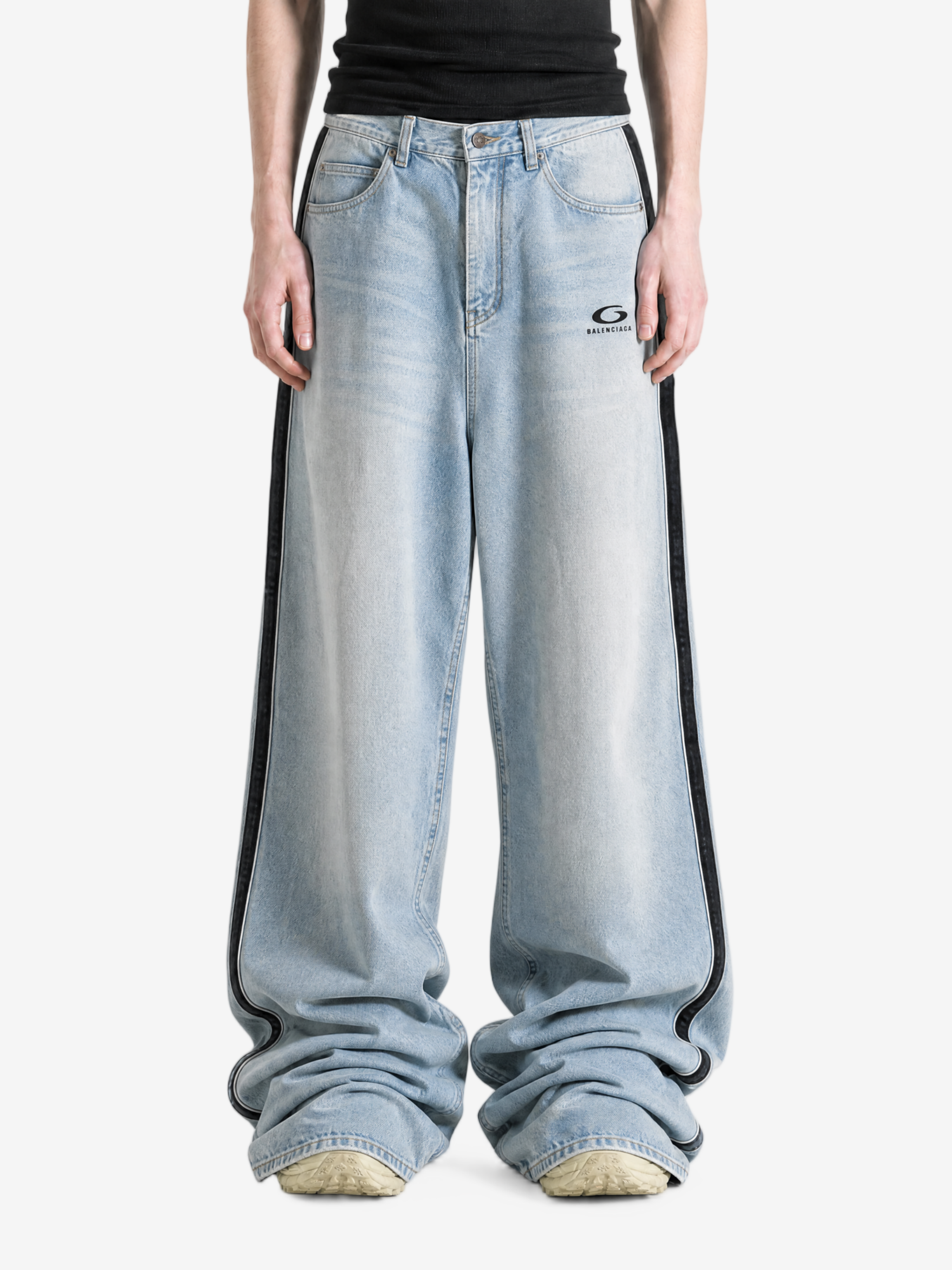 Blue pants, full body view