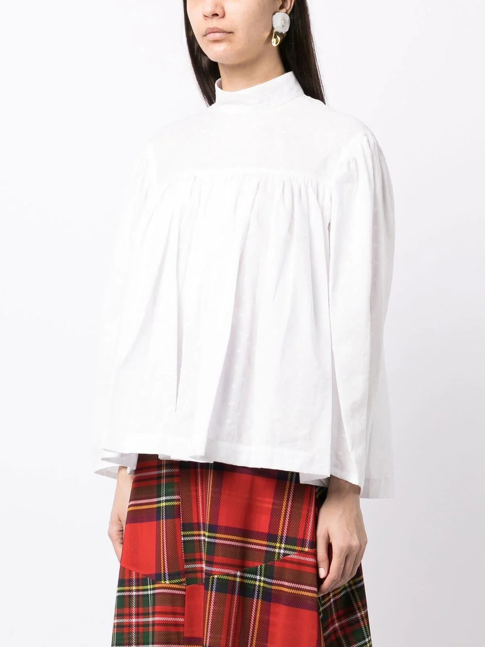 TAO COMME DES GARCONS Women Dot Print Stand Collar Gathered Blouse
