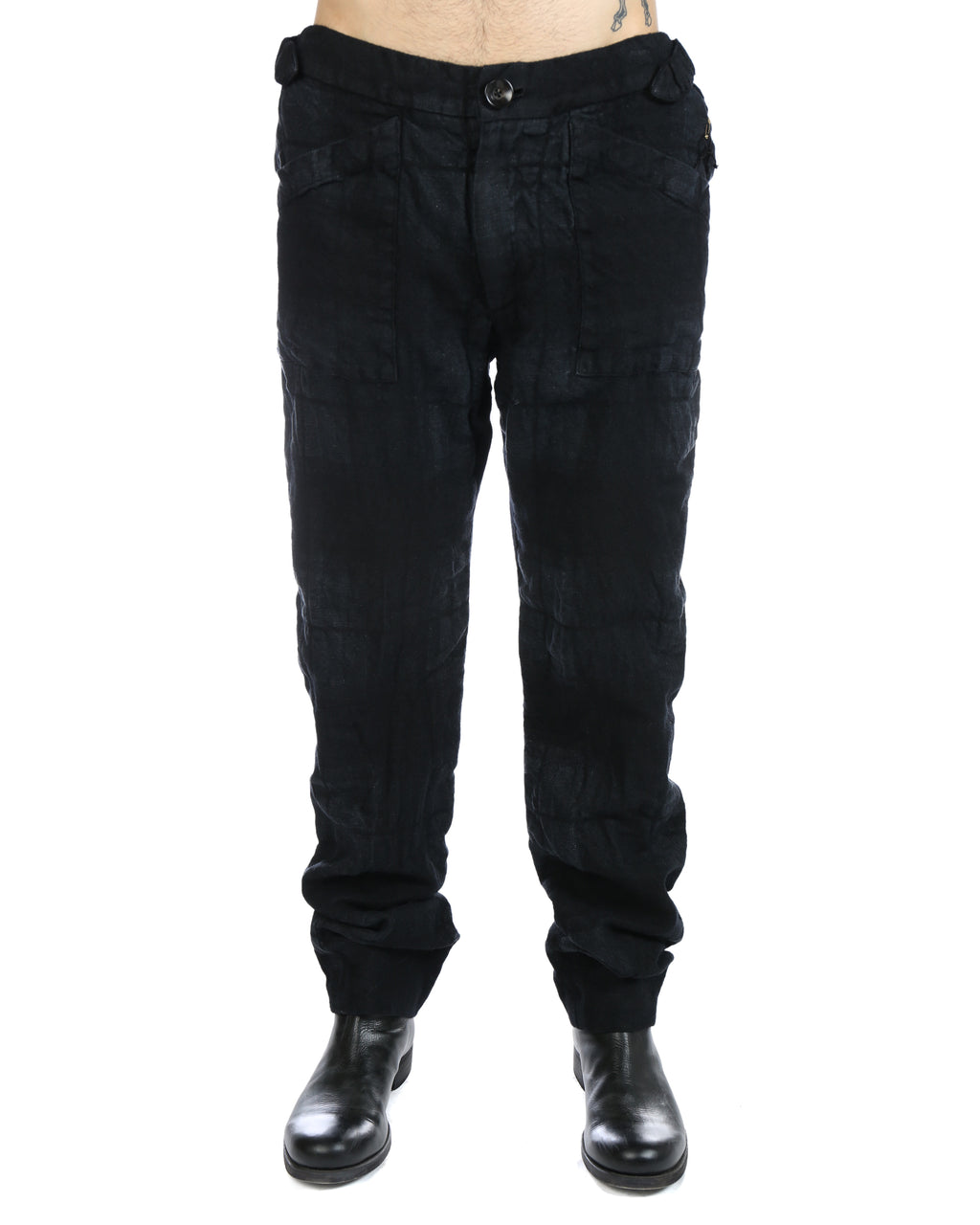 GEOFFREY B SMALL Men Handmade Tailored Straight Leg Trousers W/Handmade Buttonholes And Buttons