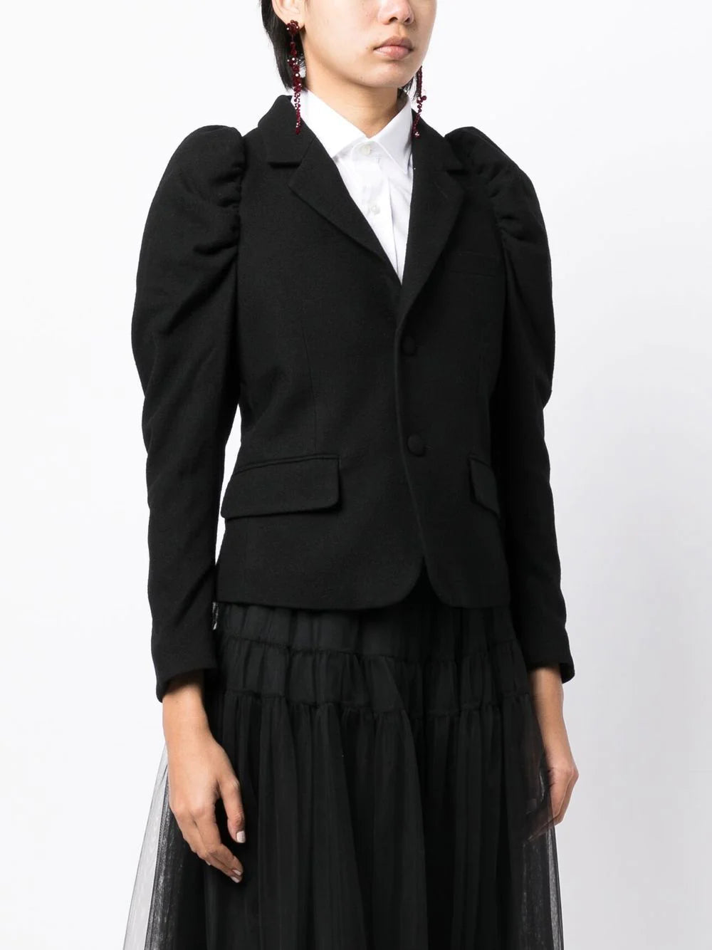 COMME des GARCONS NOIR noir silk Ruffled, irregular silk collared 3-piece set Skirt setup black M