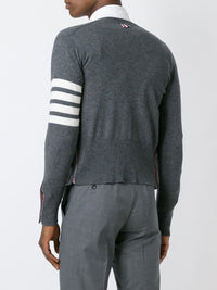 THOM BROWNE - Men Classic V Neck Cardigan With White 4 Bar Stripe In Cashmere