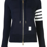 THOM BROWNE - Women Zip Up Hoodie In Classic Loop Back With Engineered 4 Bar