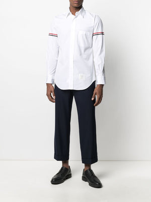 THOM BROWNE Men Classic Long Sleeve Point Shirt W/ GG Armband In Solid Poplin