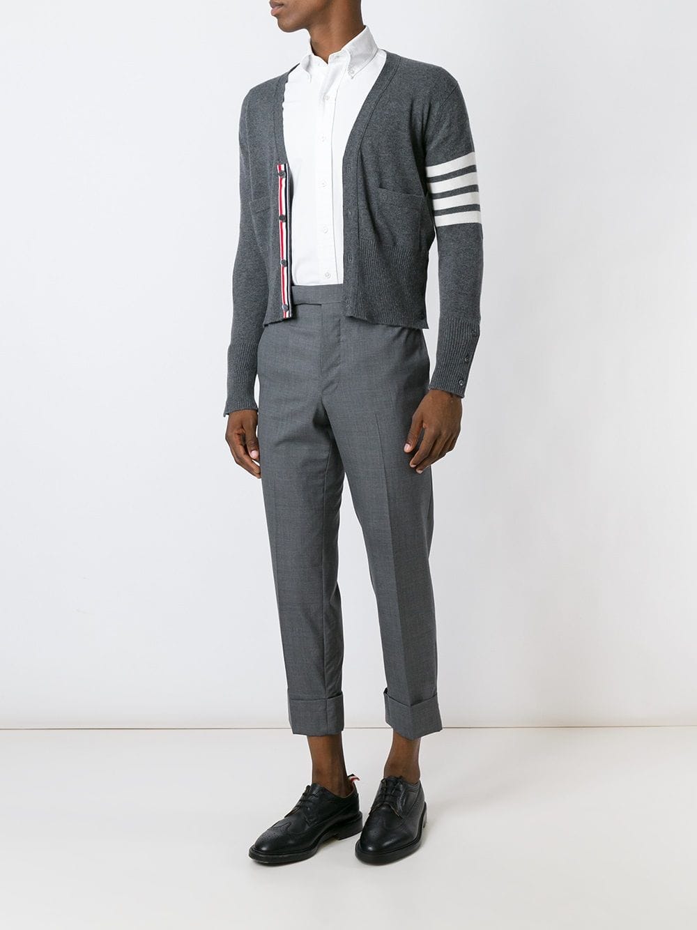 THOM BROWNE Men Classic V Neck Cardigan With White 4 Bar Stripe In Cashmere