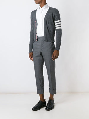 THOM BROWNE - Men Classic V Neck Cardigan With White 4 Bar Stripe In Cashmere