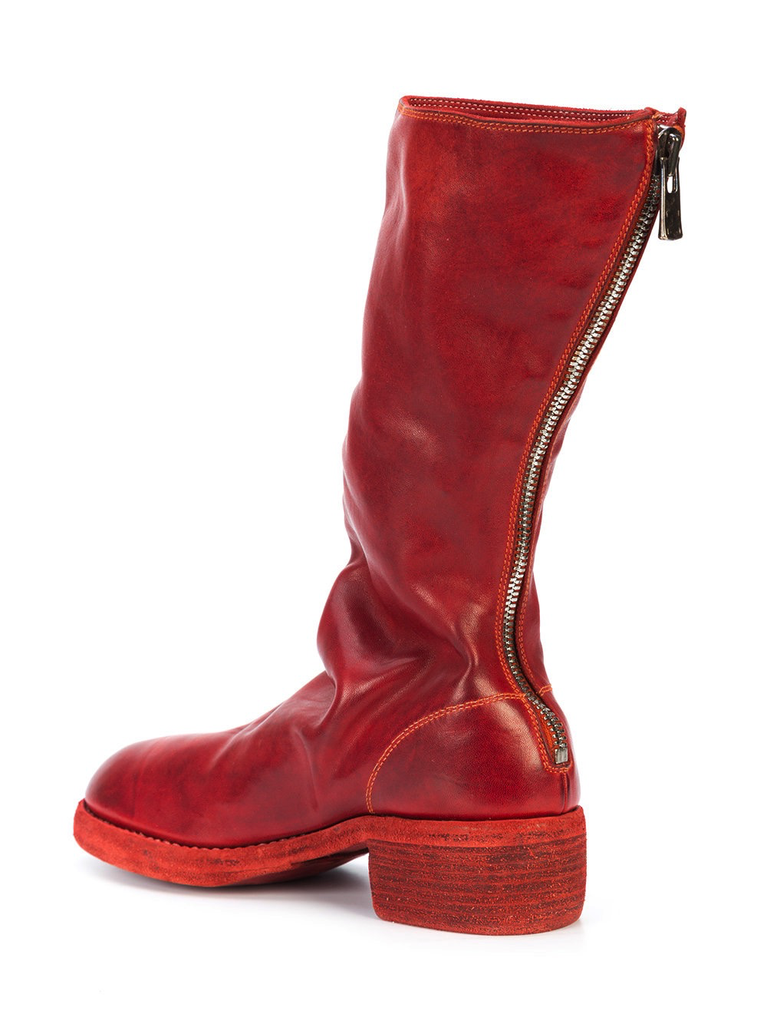 Boots with red 2025 zipper on back