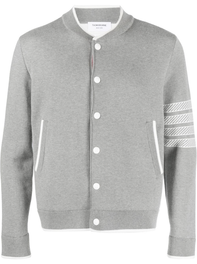 THOM BROWNE Men Anchor Icon Jacquard Bomber Jacket In Cotton W/ 4 Bar Stripe