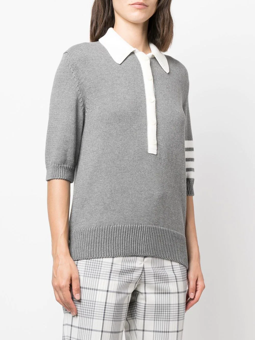 Thom Browne - Cotton Crepe Jersey Round Collar Polo - 40 - White - Female