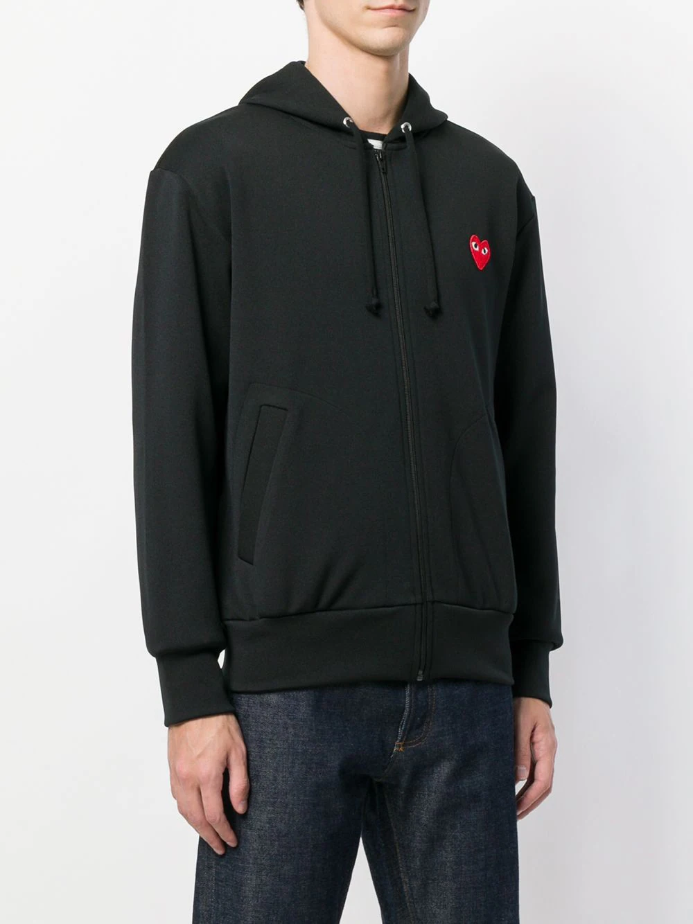 COMME DES GARCONS PLAY Men Small Red Heart Zip Up Hoodie